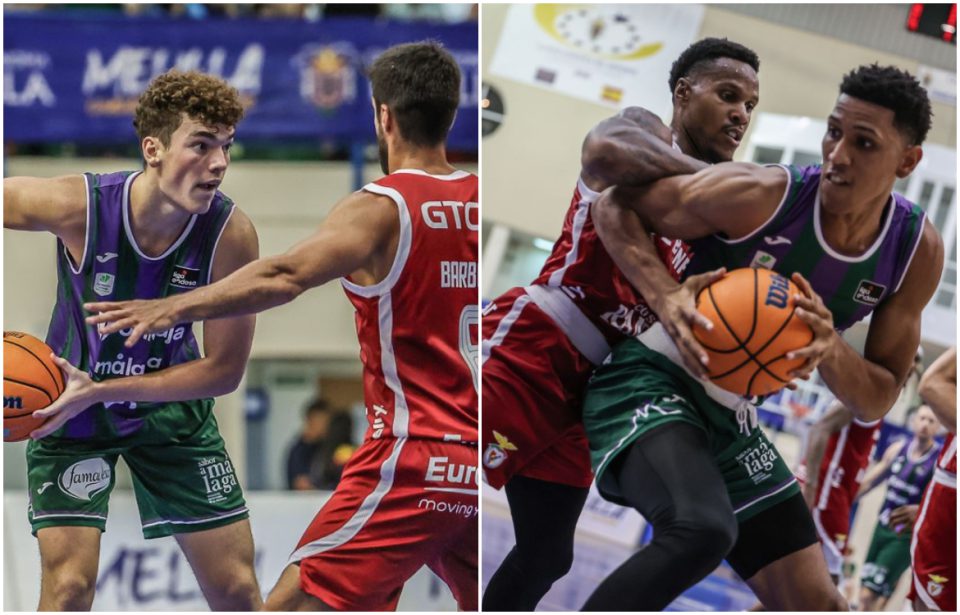 Manuel Trujillo y Tyson Pérez en el partido ante el Benfica | Fotos: Unicaja Baloncesto