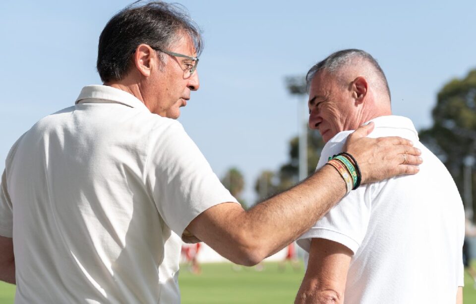 Loren Juarros junto a Lucas Alcaraz en el primer partido oficial en La Academia Foto: Málaga CF