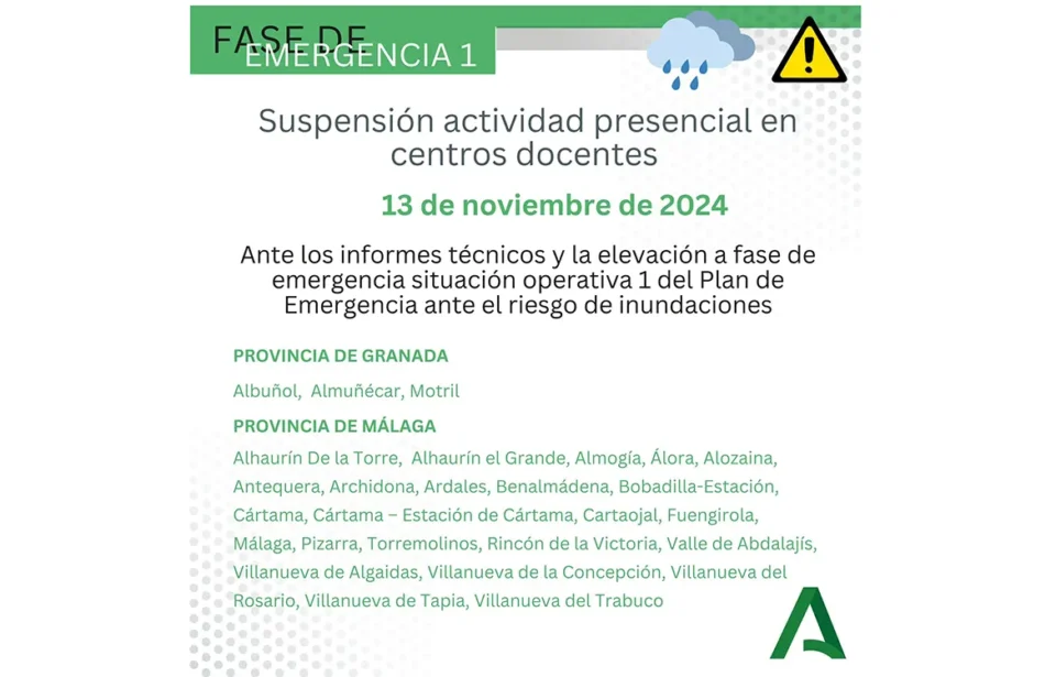 ducación suspende las clases este miércoles en la comarca de Antequera